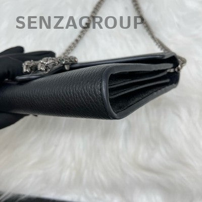 Gucci Dionysus Tiger Head Chain Crossbody Shoulder Bag Black Silver Women