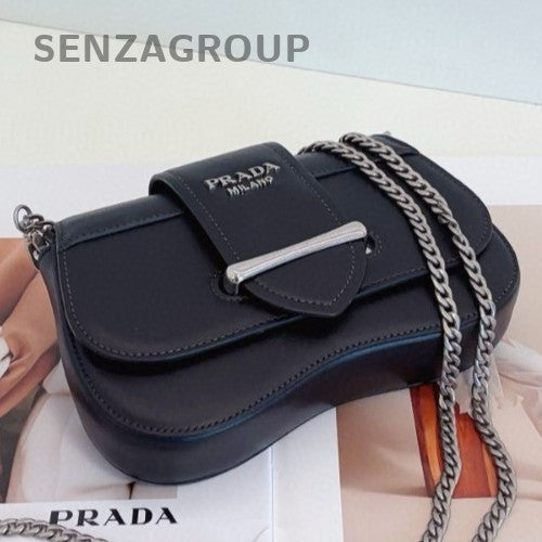 Prada Sidonie Chain Shoulder Bag Crossbody Black Silver Women Classic