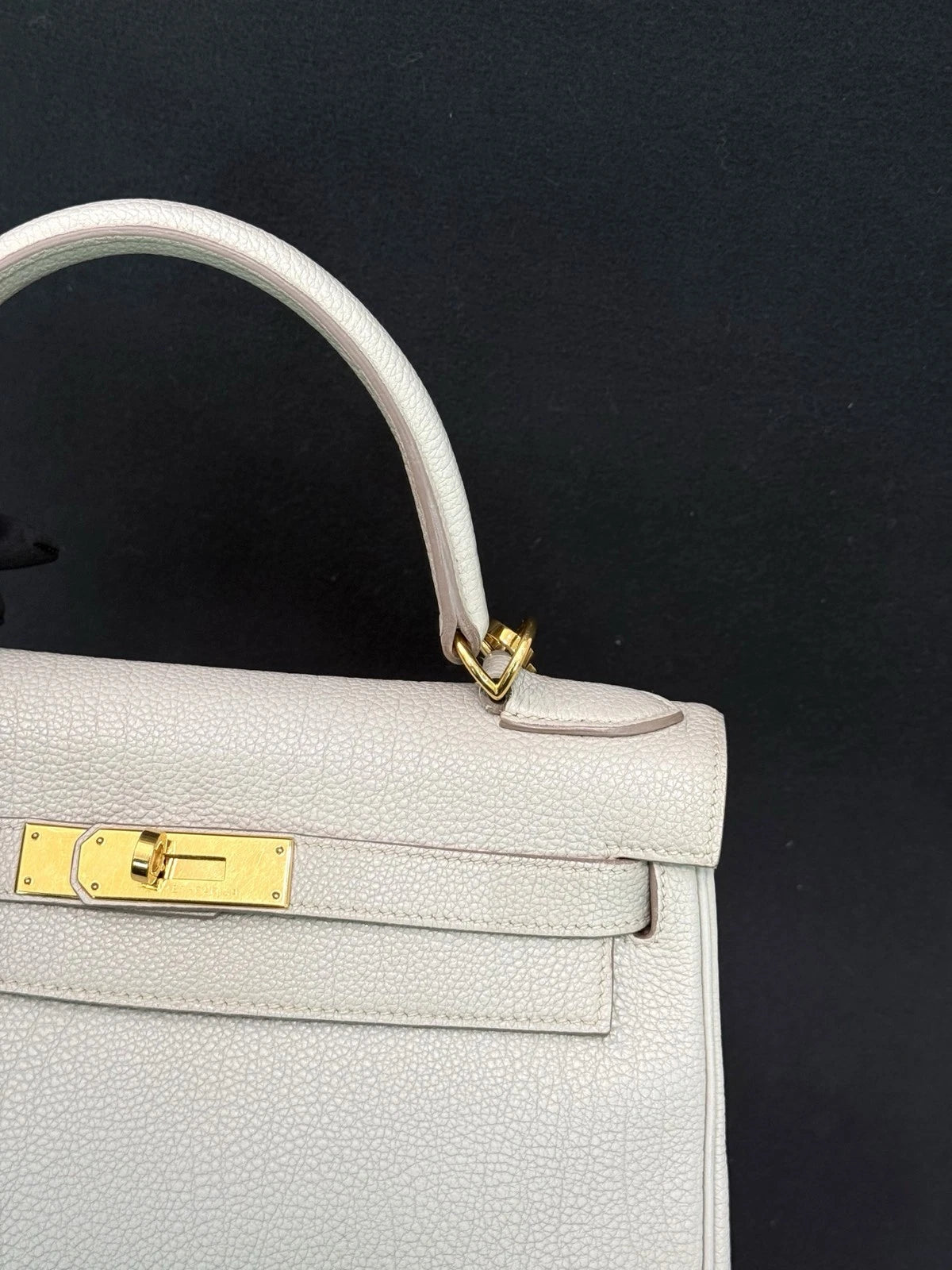 Hermes Kelly28 Top Handle Bag Crossbody Gray Gold Used Women Fashion Classic
