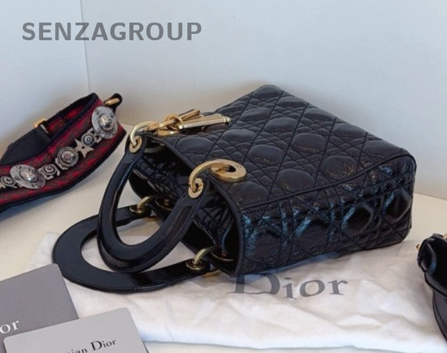 Christian Dior Lady Oil wax leather Top Handle 2way Shoulder bag Women Black
