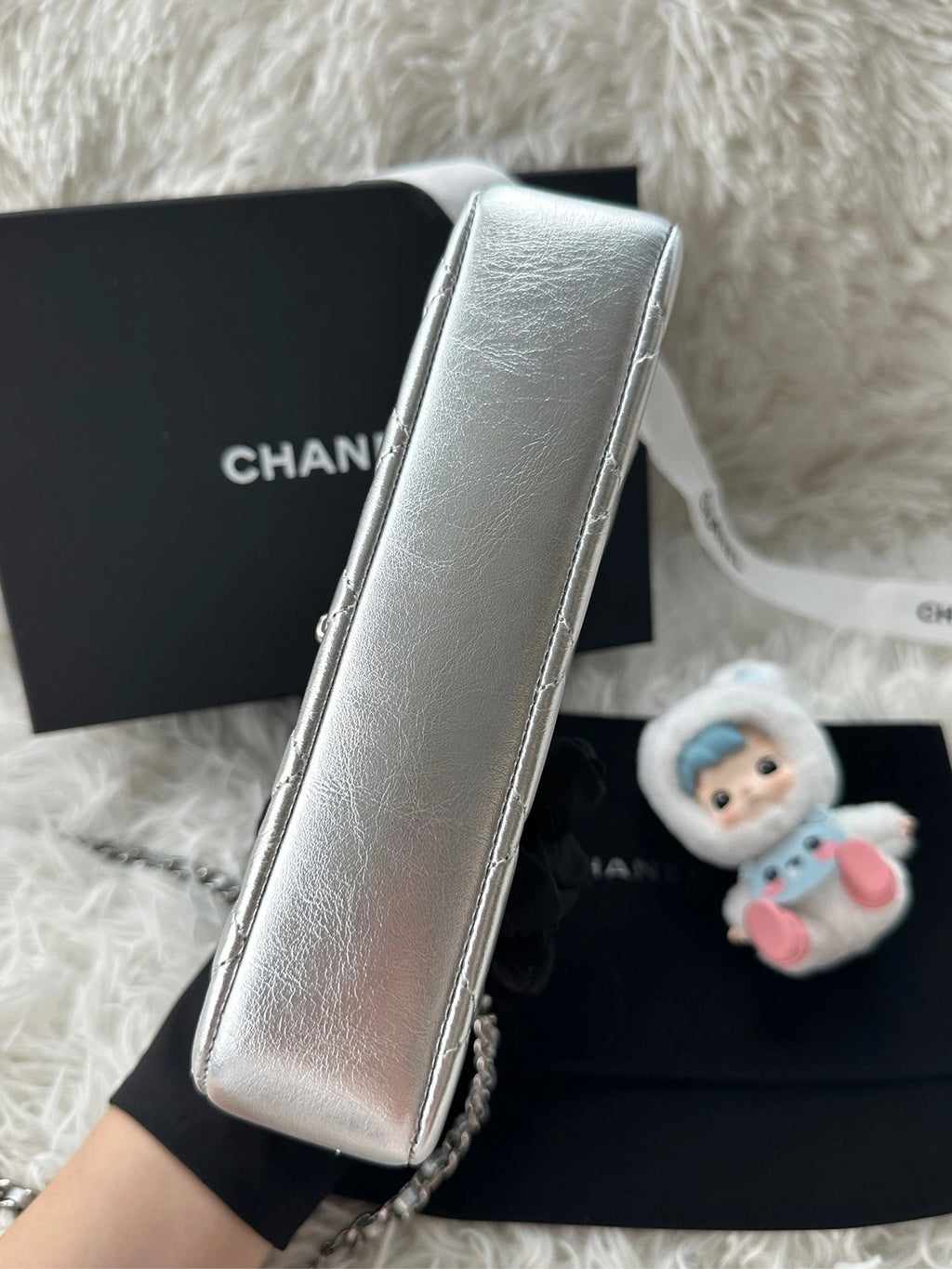 CHANEL Silver CF Mini Calfskin Flap Shoulder Crossbody Bag For Women