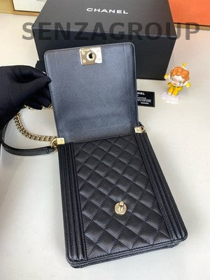 Chanel Le Boy Black Gold Calfskin Chain Shoulder Crossbody Bag Classic
