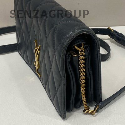 YSL Dark Grey Quilted Chain Shoulder Bag Gold Hardware Classic Fashion