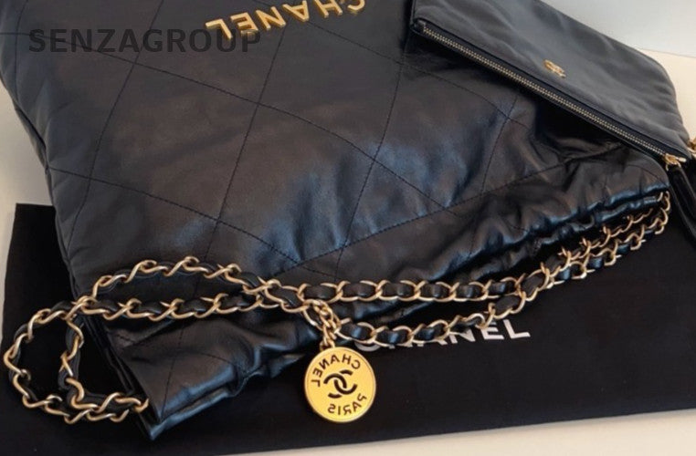 Chanel 22 PM Chain Shoulder Bag Crossbody Black Gold Women Diamond Classic