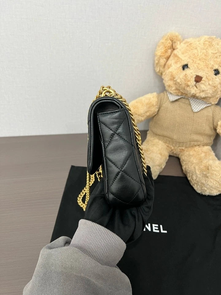 CHANEL Black Gold Lambskin Square Crossbody Bag For Women
