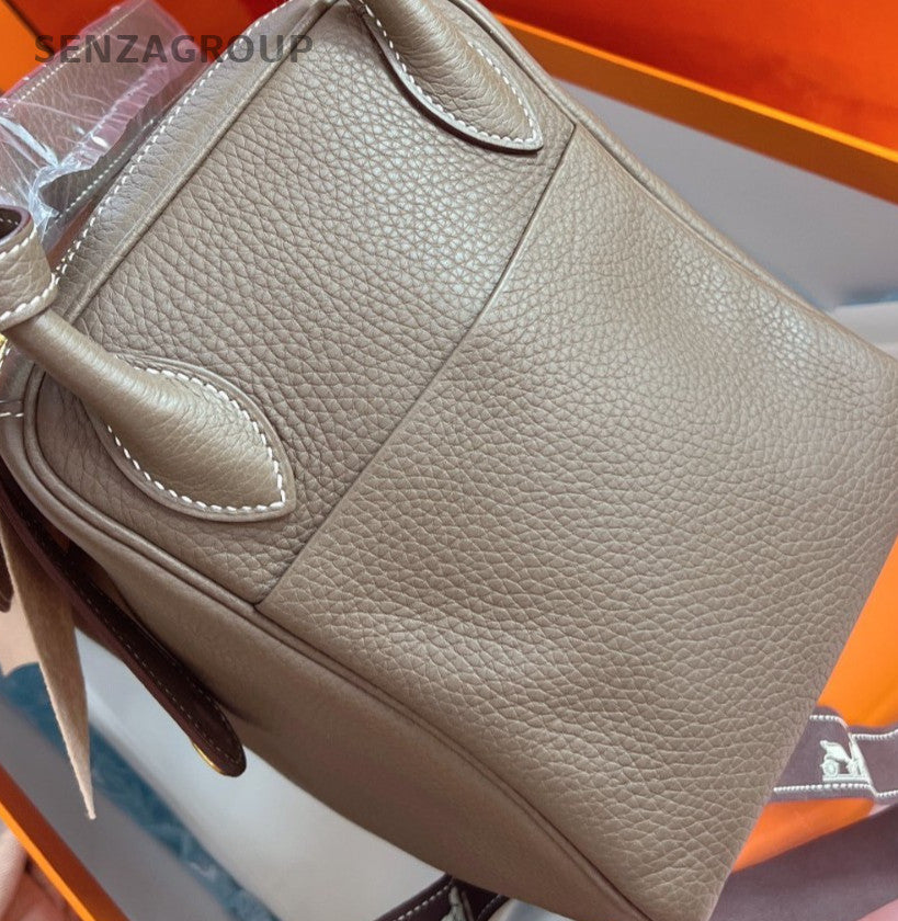 Hermes Lindy30 Handbag Shoulder Bag Gray Gold Used Women Classic Designer