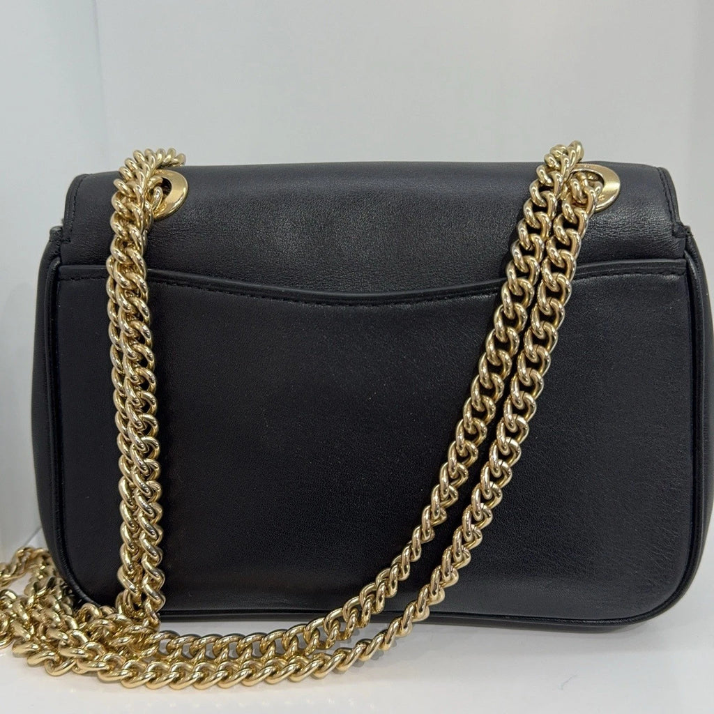 Coach Black Leather Chain Shoulder Crossbody Bag For Women