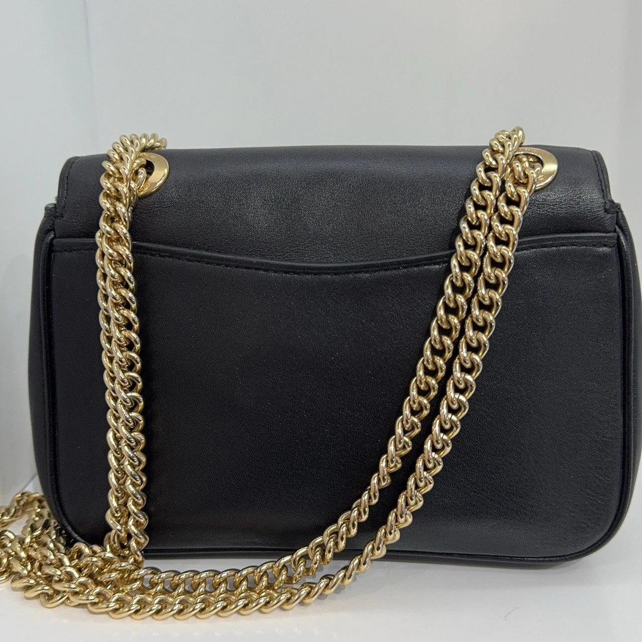 Coach Black Leather Chain Shoulder Crossbody Bag For Women