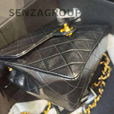 Chanel Vintage Black Gold CF Chain Shoulder Bag Quilted Pattern