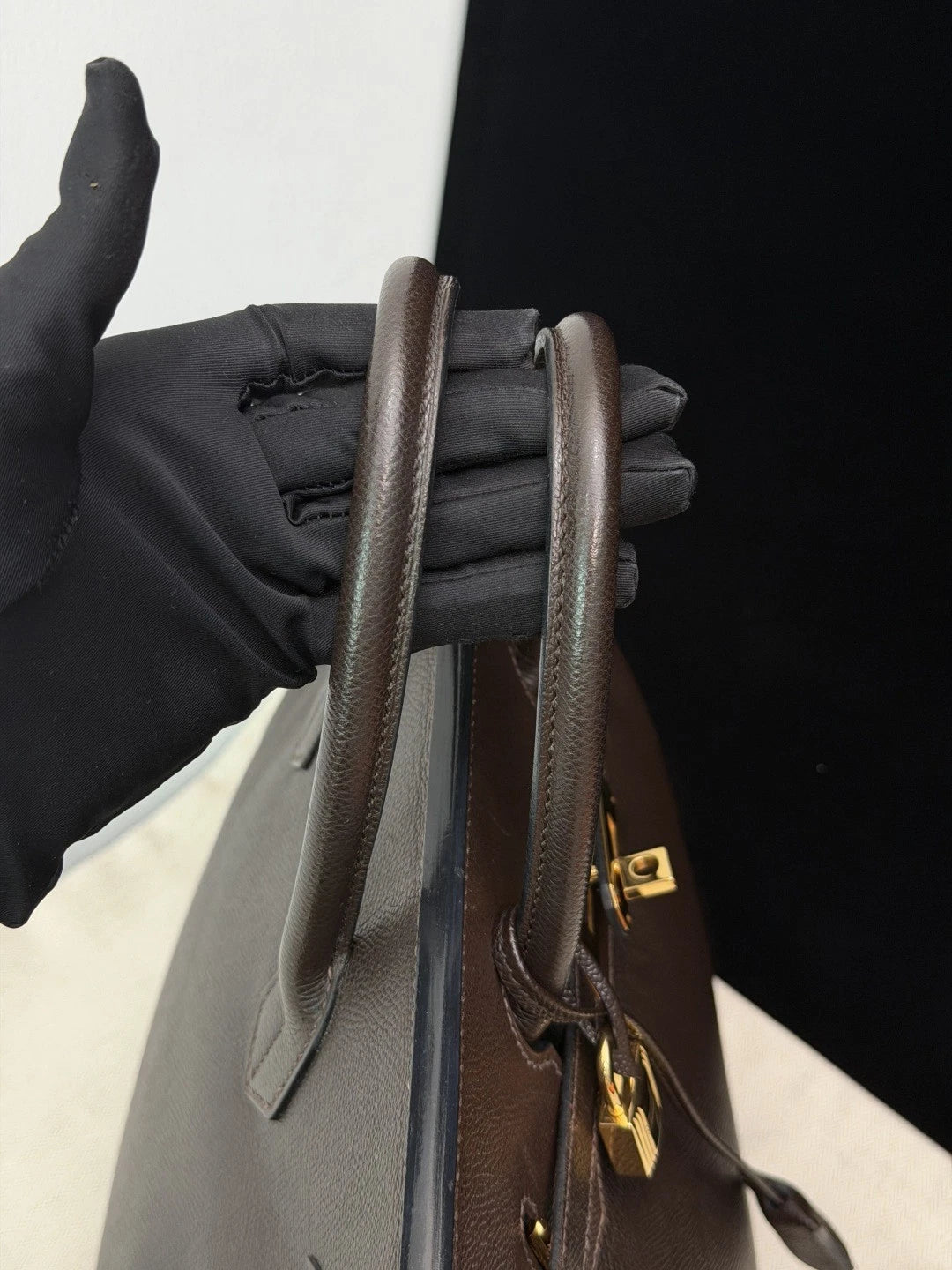 Authentic Hermes Hac 32 Ebene Epsom Leather Tote Top Handle Bag Gold Hardware