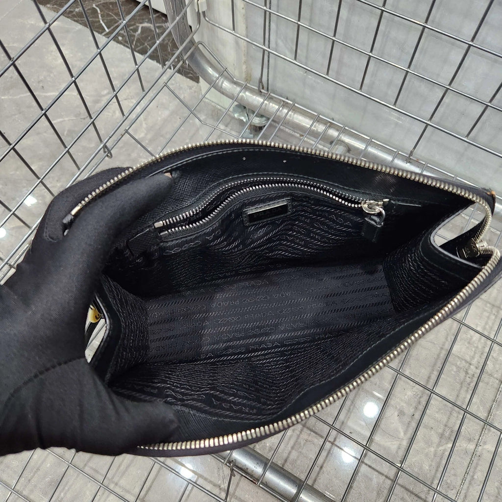 PRADA Black Triangle Logo Clutch For Women