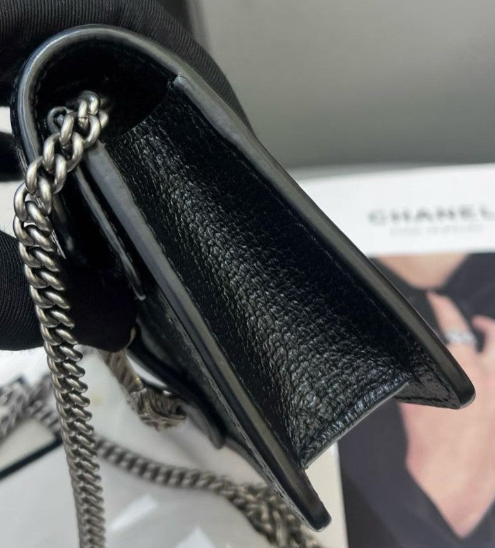 GUCCI Chain Mini Shoulder Bag Crossbody Black Silver Used Women Classic Designer