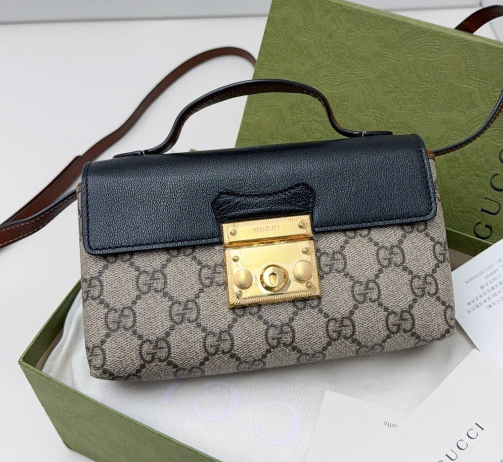 Gucci Padlock Ophidia Top Handle Crossbody Brown Gold Women Classic