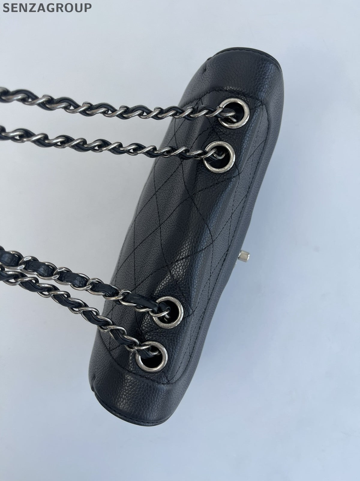 Chanel Calfskin Chain Shoulder Bag Crossbody Black Silver Women Classic