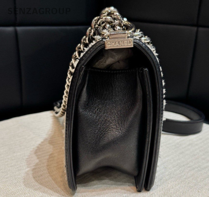 Chanel Leboy MM Lambskin Chain Shoulder Bag Crossbody Black Silver Women Classic