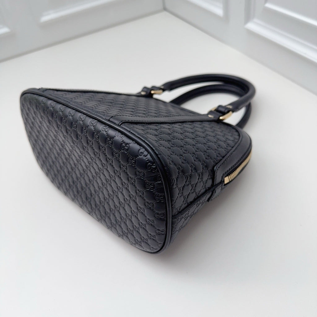 GUCCI Alma bb Monogram Empreinte 2WAY Shoulder Handbag Black Gold Women