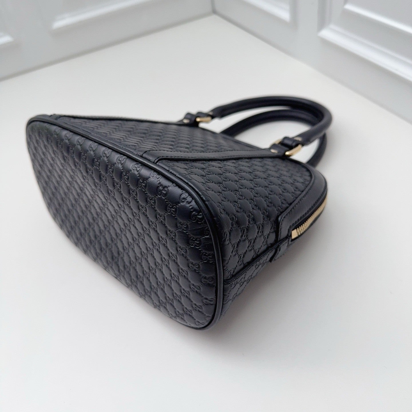 GUCCI Alma bb Monogram Empreinte 2WAY Shoulder Handbag Black Gold Women