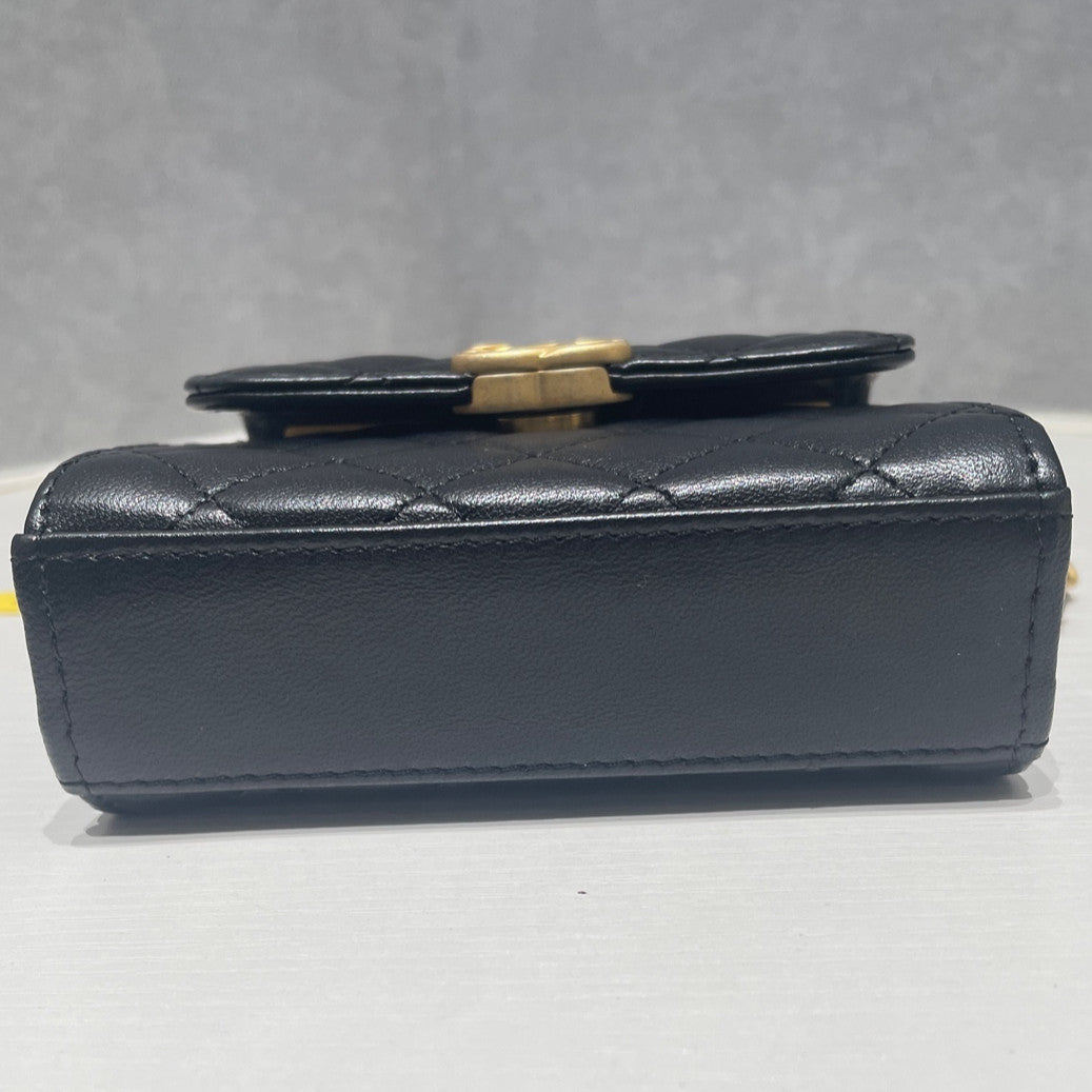 Chanel Kelly Mini Quilted Black Gold Chain Crossbody Bag