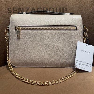 Louis Vuitton Lockme Leather Top Handle Chain Crossbody Bag White Gold