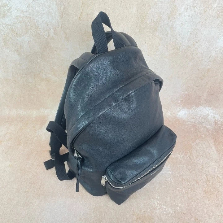 Saint Laurent Black Calfskin Canvas Backpack For Women
