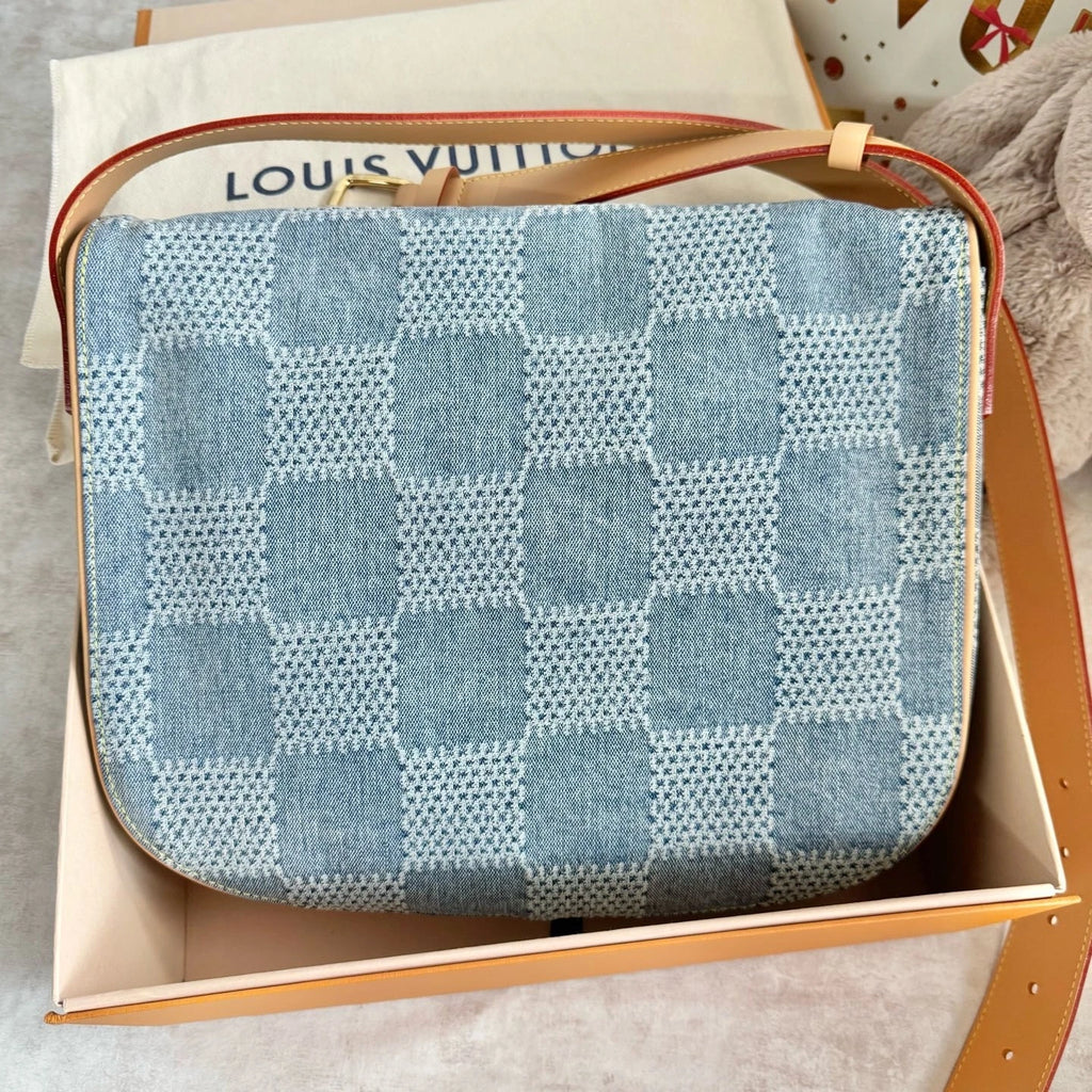New Louis Vuitton Denim Checkerboard Messenger Bag For Women