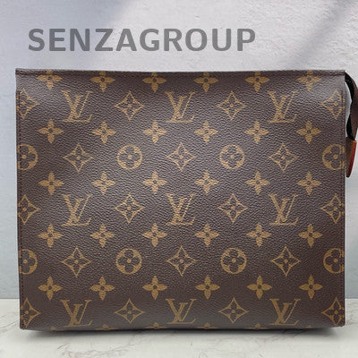 Louis Vuitton Monogram Zipper Clutch Bag Women's Classic Brown Gold