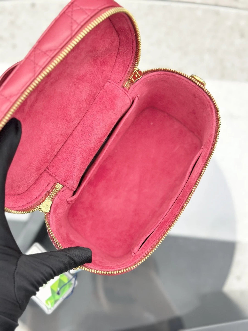Christian Dior Travel Bag Calfskin Vanity Case Top Handle Bag Red Gold Women S