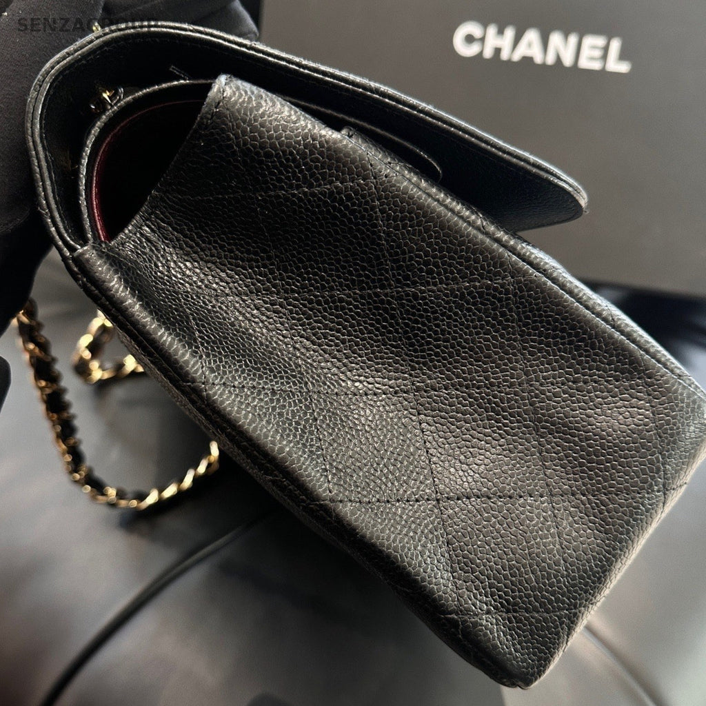 Chanel Classic Flap Jumbo GM Chain Shoulder Bag Black Gold Women Fashion