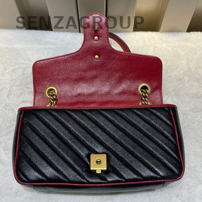Gucci Marmont 26 Chain Shoulder Crossbody Bag Black Red Gold Hardware