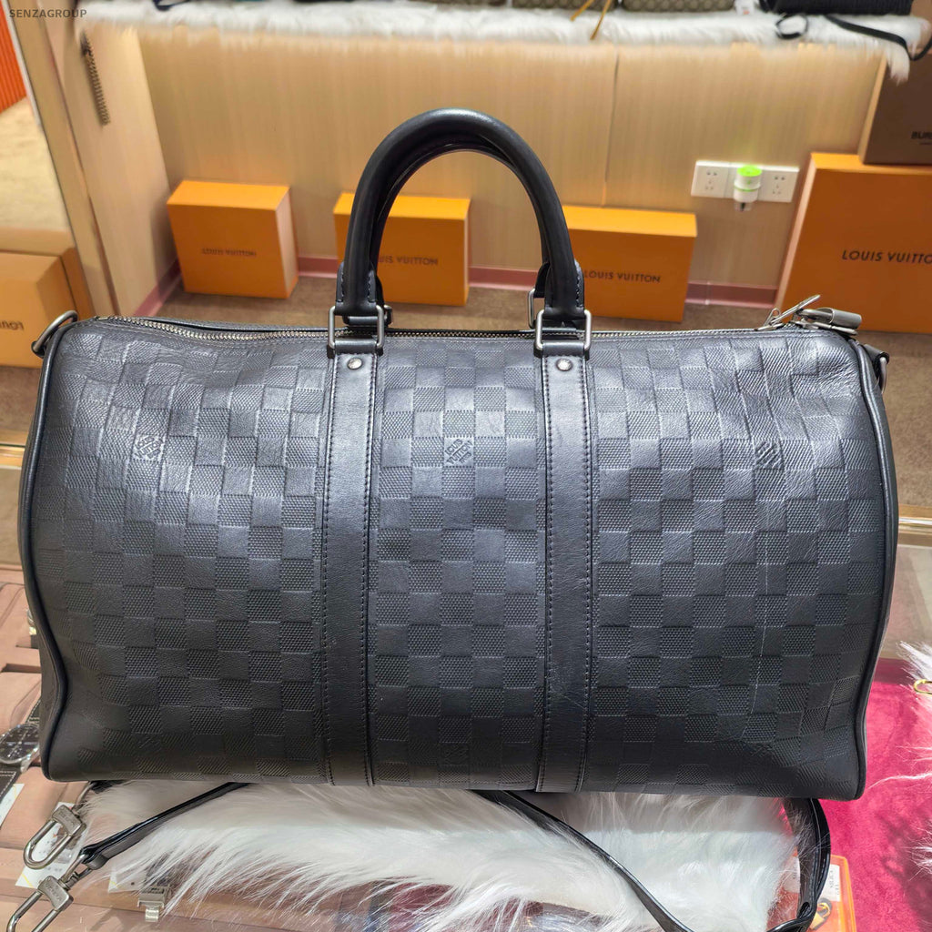 Louis Vuitton Damier Keepall Black Leather Shoulder Bag