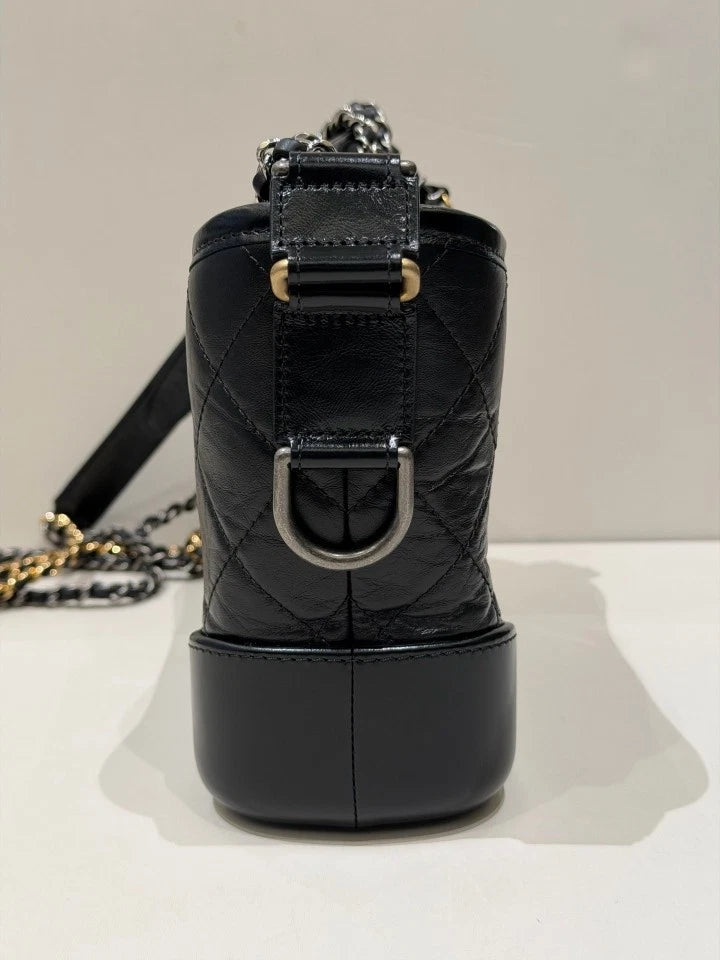 Chanel Gabrielle PM Chain Shoulder Bag Crossbody Black Gold Women