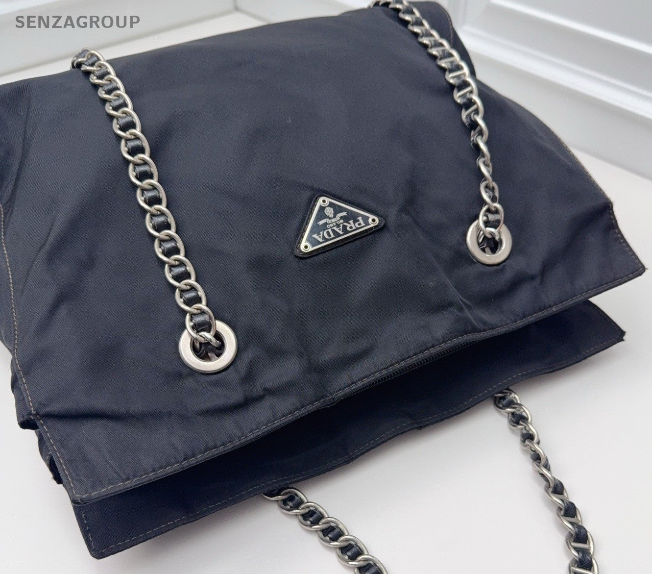 Prada Tote Chain Black Silver Shoulder Bag Used Women Classic