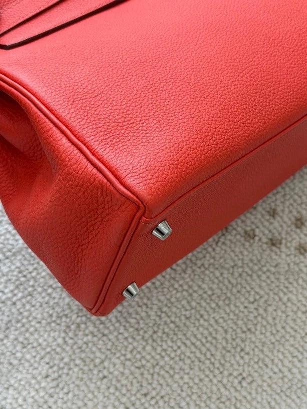 Hermes Kelly28 Togo Top Handle Bag Crossbody Pink Silver Classic Women