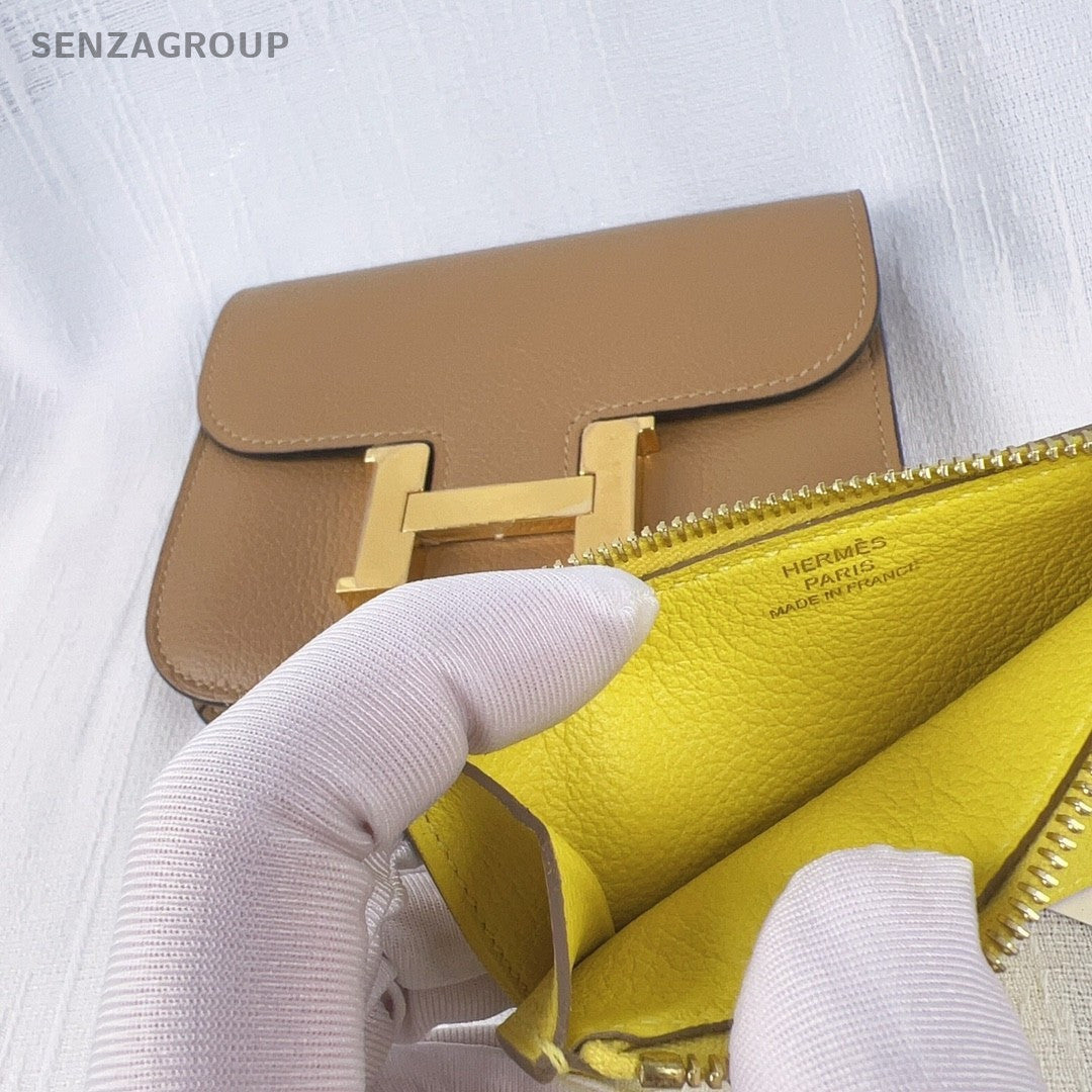 Hermes Slim Epsom Leather Purse Brown Calfskin