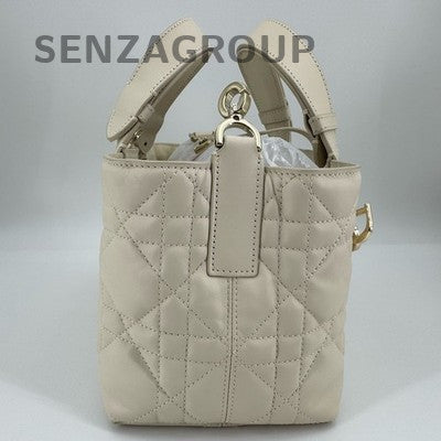 Dior Toujours Tote Bag in White Gold Calfskin with Cannage Pattern