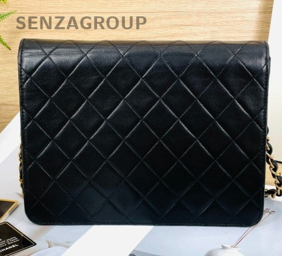 Chanel  Classic Flap Diamond Pattern Chain Shoulder Bag Black Gold Used Women