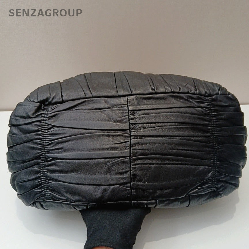 Prada Nappa Tote Black Gold Shoulder Bag Crossbody Used Women Classic Designer