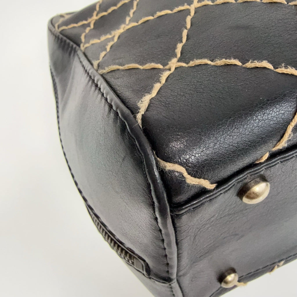 Chanel Diamond Vintage Top Handle Bag Black Silver Used Women Classic