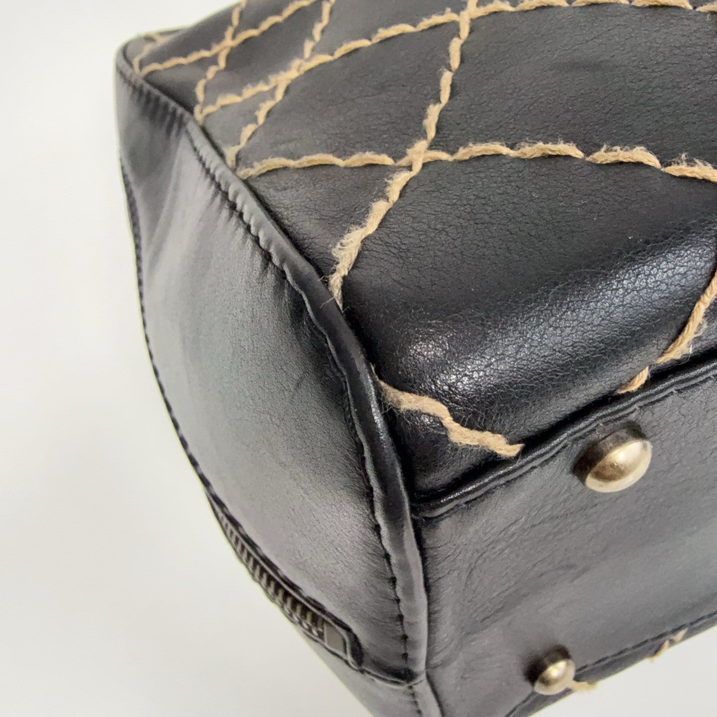 Chanel Diamond Vintage Top Handle Bag Black Silver Used Women Classic
