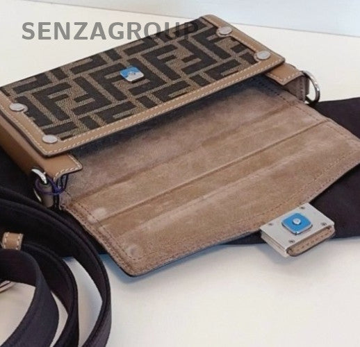 Fendi Baguette Soft Trunk Monogram Mini Crossbody Brown Unisex Adults Classic