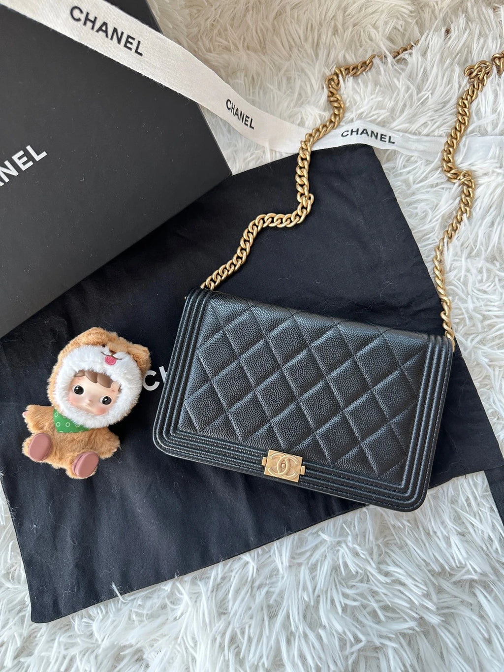 Authentic CHANEL LeBoy WOC Small Black Leather Crossbody For Women