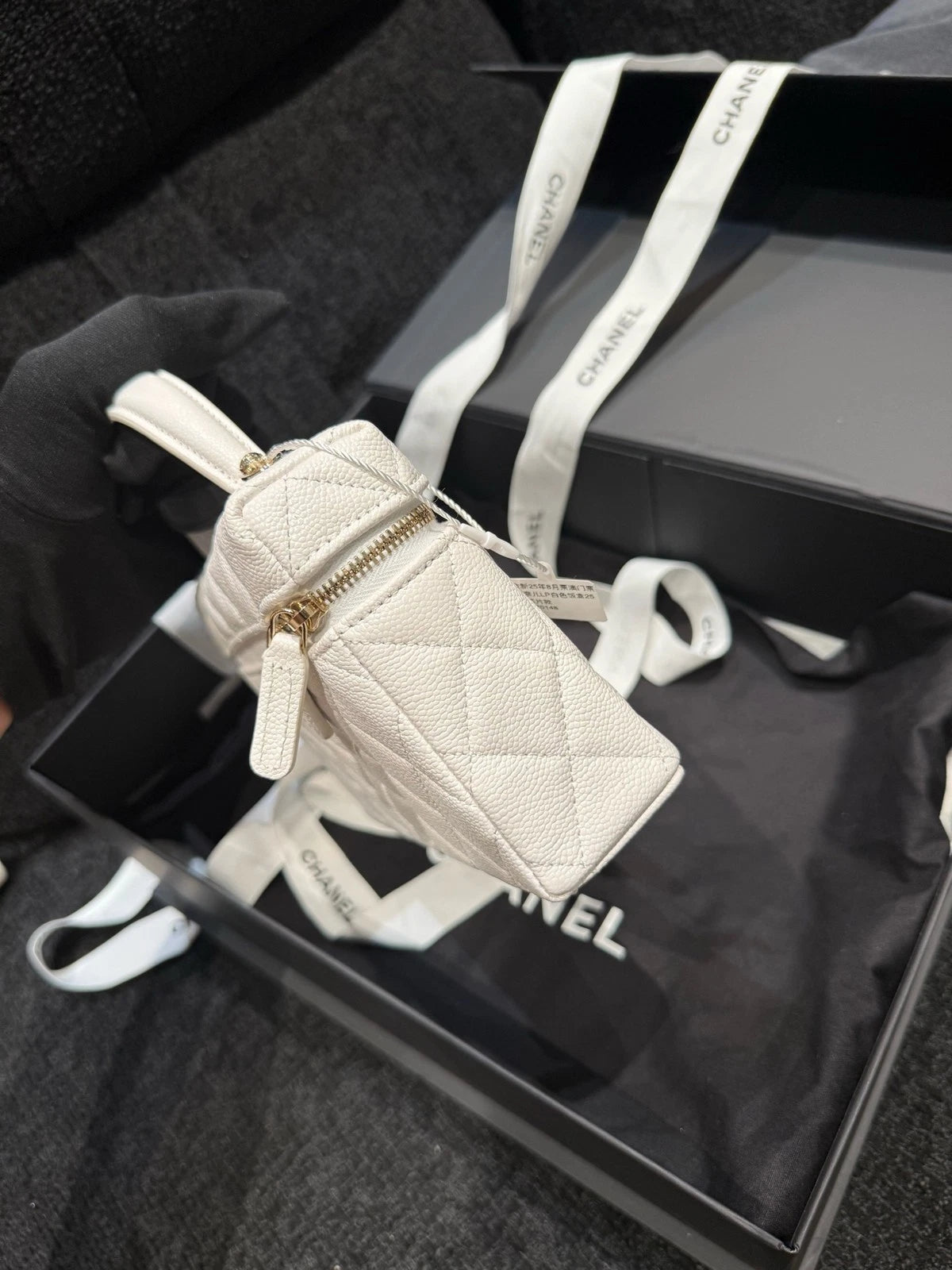 CHANEL White Gold Top Handle Lunch Box Bag For Women