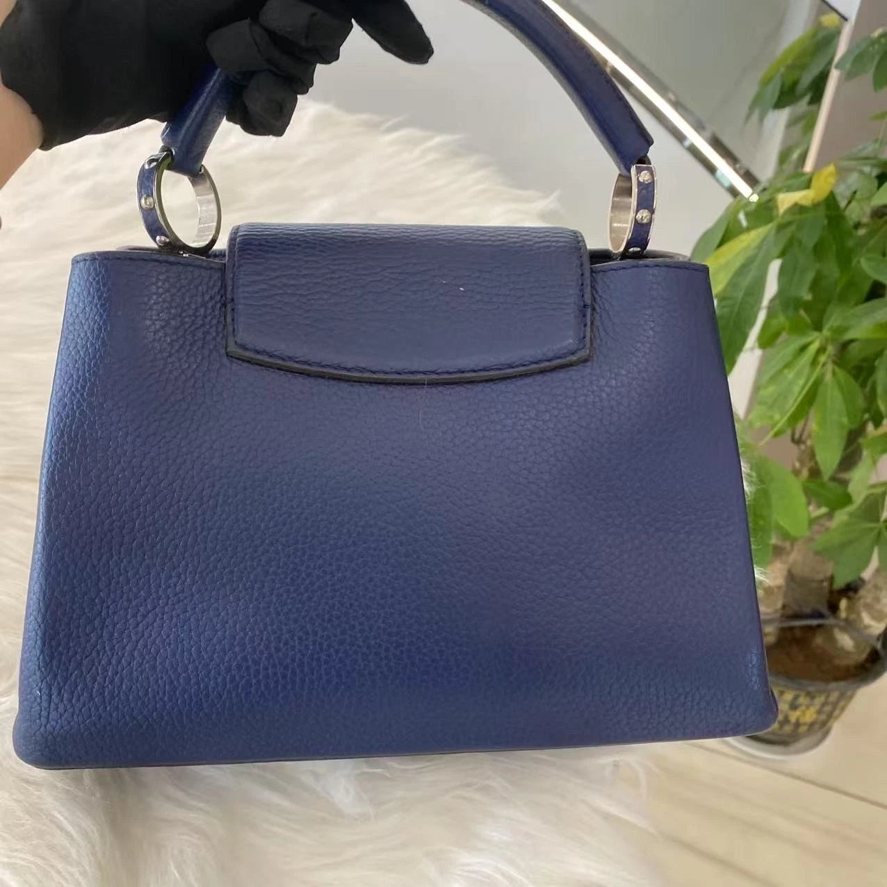 Louis Vuitton Capucines BB Handbag Blue Silver Classic Women's Bag