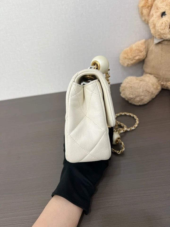 CHANEL 24S Lambskin Pearl Flap Square Crossbody Bag For Women