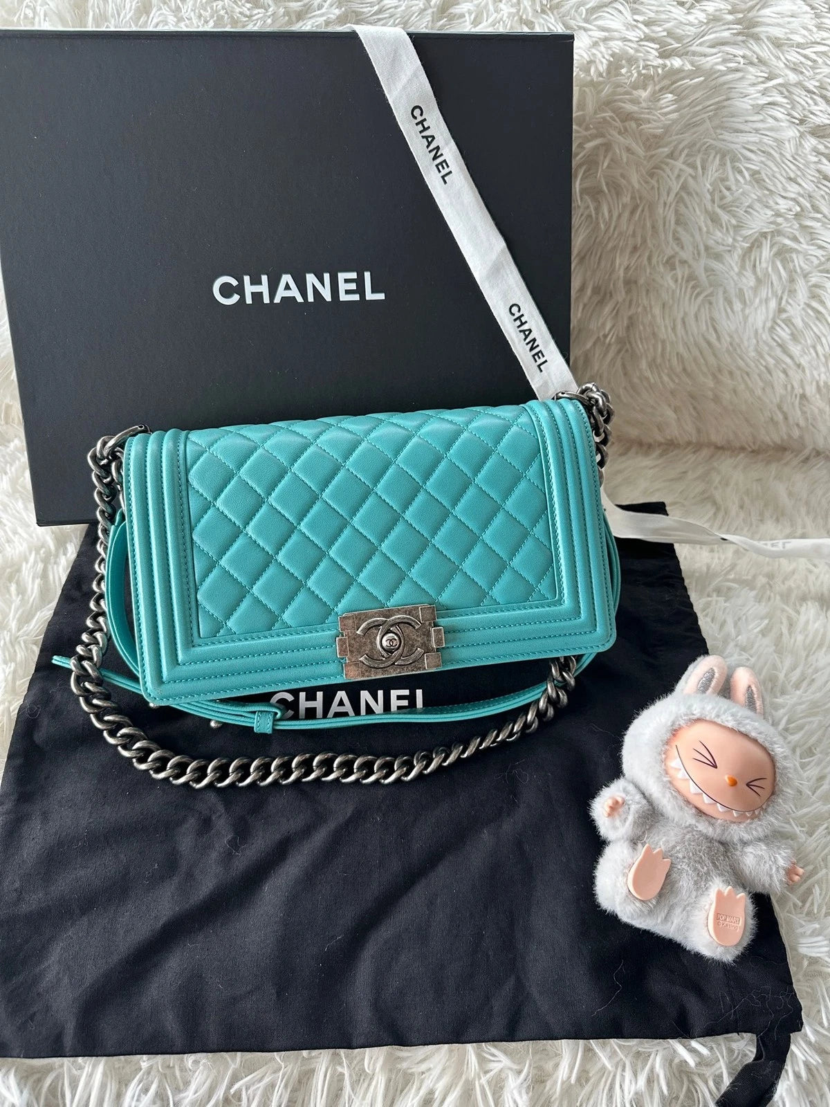 CHANEL Leboy Lambskin Turkish Blue Shoulder Crossbody For Women