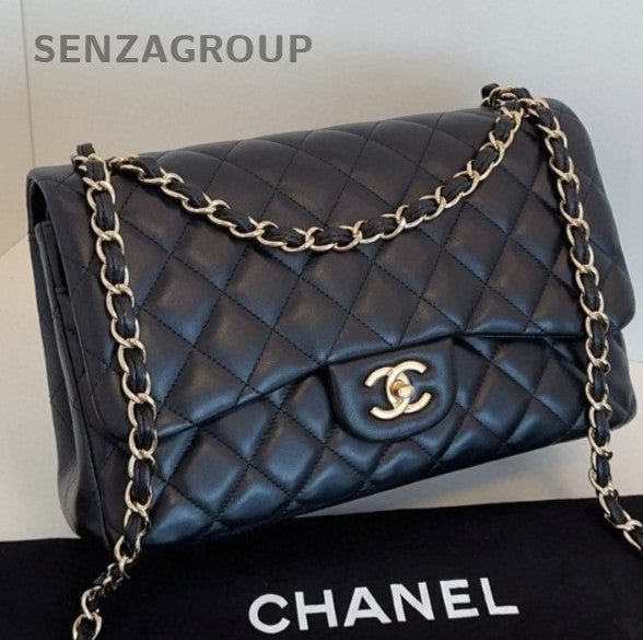Chanel Classic Flap Lambskin Chain Shoulder Bag Crossbody Black Gold Women
