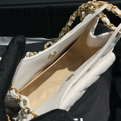 Chanel White Calfskin Chain Shoulder Crossbody Bag - Fashion Women