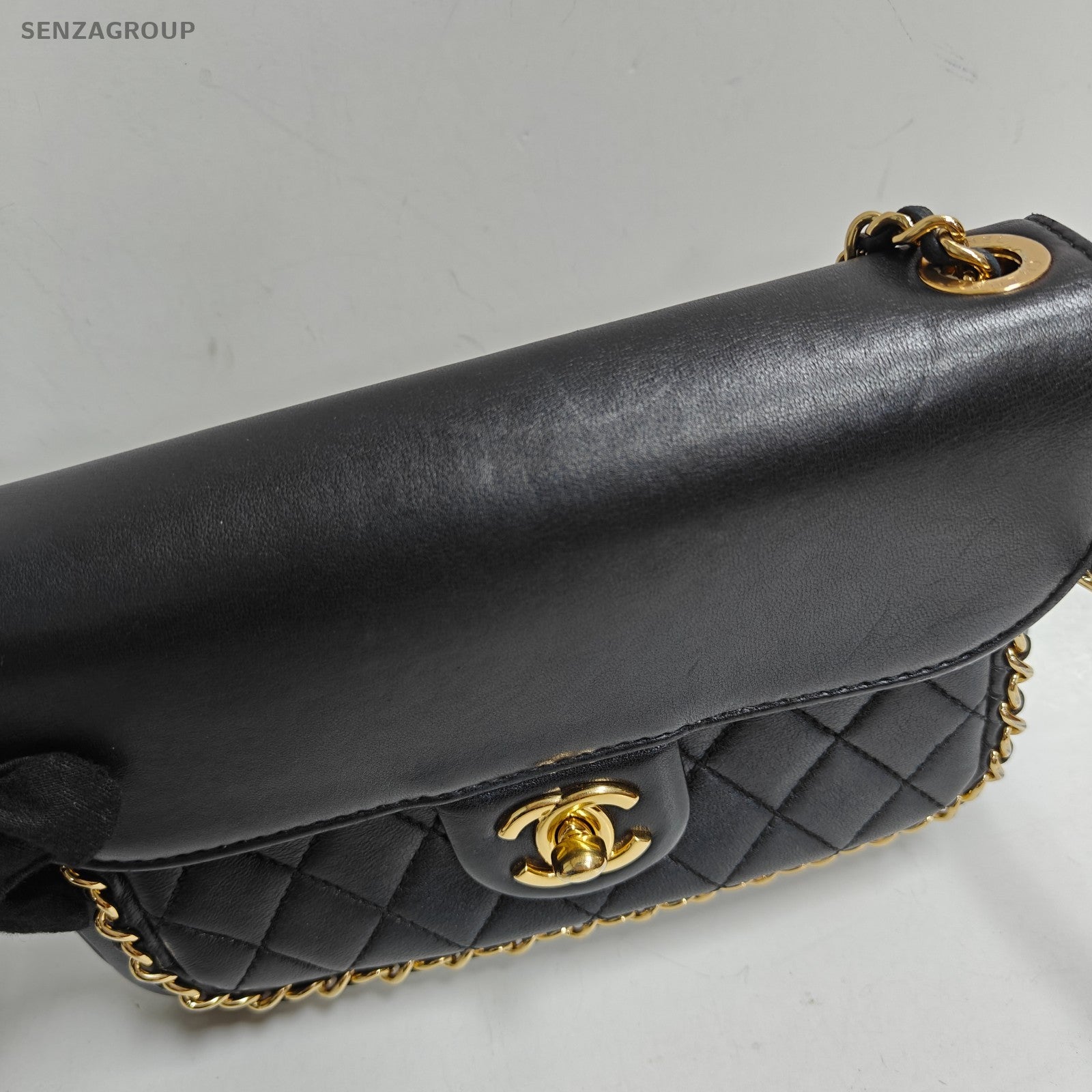 Chanel Timeless Diamond Chain Shoulder Bag Crossbody Black Gold Women Classic