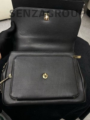 Chanel Black Calfskin Gold Hardware Messenger Bag Large Chain Shoulder Bag