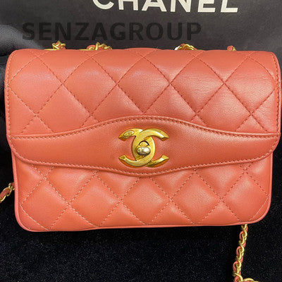 Chanel Accordion Bag Orange Red Gold Hardware Quilted Chain Shoulder Bag